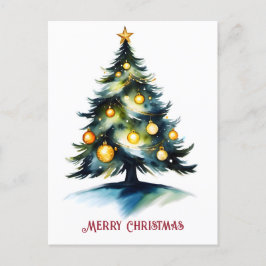 waterverf kerstboom begroeting feestdagenkaart