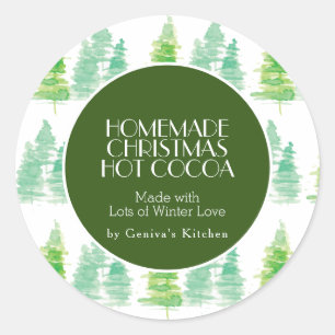 Waterverf Kerstboom Cacao Thuismix Roze Ronde Sticker