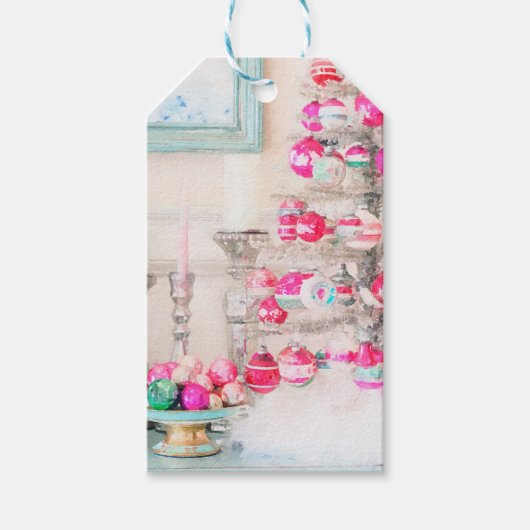 Waterverf  kerstboom cadeaulabel (Voorkant)