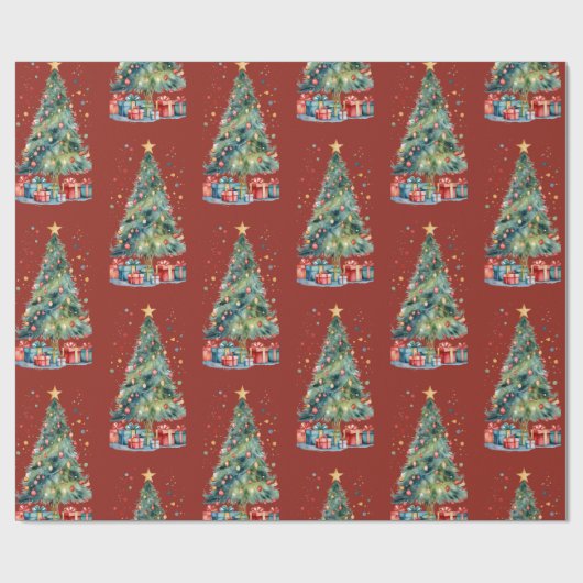Waterverf kerstboom cadeaupapier (Vlak)