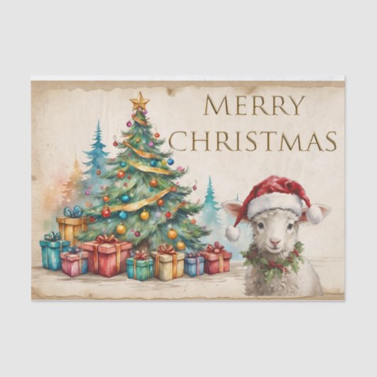Waterverf Kerstboom & Cadeaus Vrolijk Kerstfeest Tissuepapier (Voorkant)