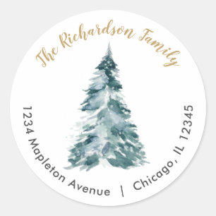 Waterverf kerstboom elegant retouradres ronde sticker