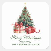 Waterverf Kerstboom Elegant Script Vierkante Sticker (Voorkant)