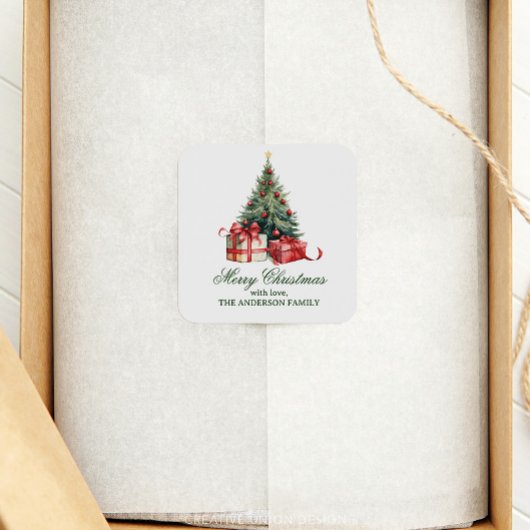 Waterverf Kerstboom Elegant Script Vierkante Sticker