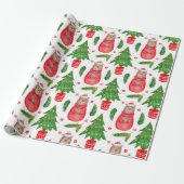 Waterverf kerstboom en teddybeer cadeaupapier (Uitgerold)