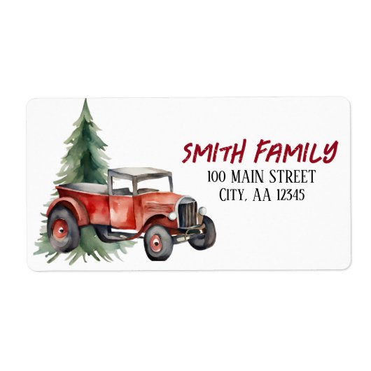 Waterverf Kerstboom en Vrachtwagen Etiket (Voorkant)