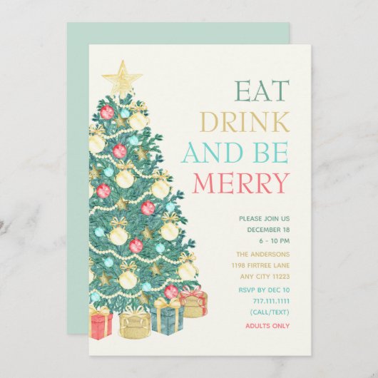 Waterverf kerstboom feest kaart (Voorkant / Achterkant)