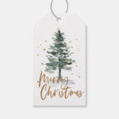 Waterverf kerstboom Gold Cadeaulabel (Voorkant)