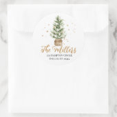 Waterverf kerstboom gouden sterren ronde sticker (Tas)