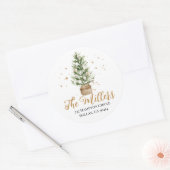 Waterverf kerstboom gouden sterren ronde sticker (Envelop)
