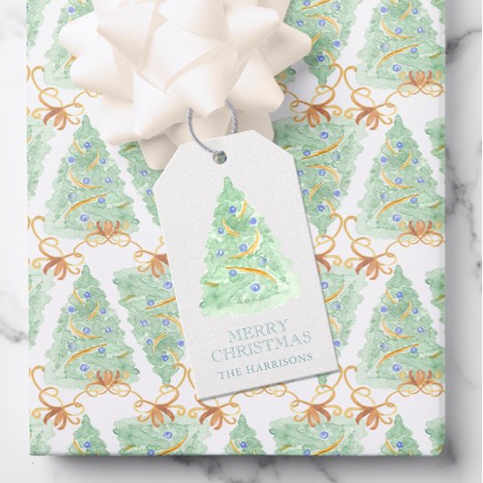 Waterverf Kerstboom Grandmillennial Cadeaulabel