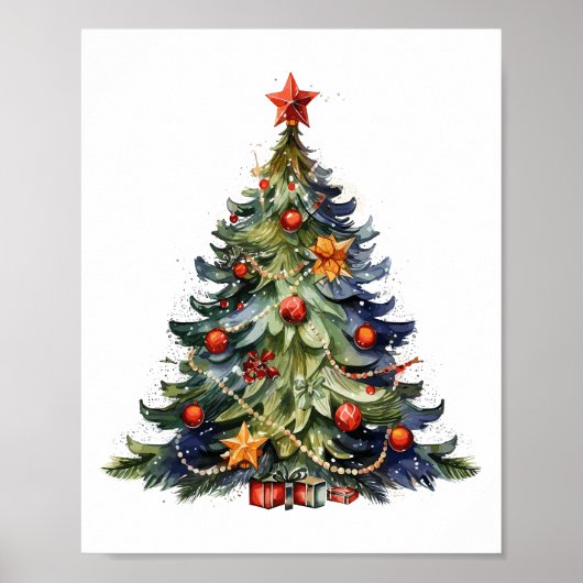 Waterverf kerstboom, kerstcadeaus poster (Voorkant)