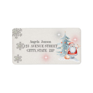 Waterverf kerstboom, kerstman etiket