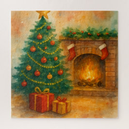 Waterverf Kerstboom & Koele Haard Kerstvakantie Legpuzzel