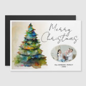 Waterverf kerstboom Kunstfoto Magnet (Voorkant / Achterkant)