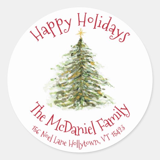 Waterverf kerstboom Label (Voorkant)