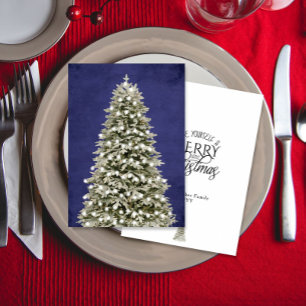 Waterverf Kerstboom Navyblauw Feestdagenkaart