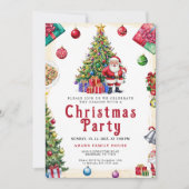 Waterverf Kerstboom Party Invitation Kaart (Voorkant)