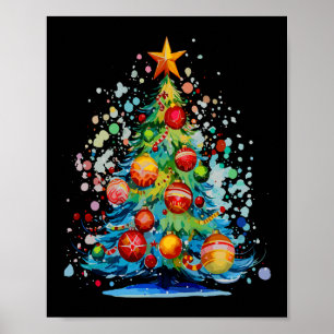 Waterverf kerstboom poster