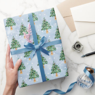 Waterverf Kerstboom Sneeuwvlokken Winter Cadeaupapier
