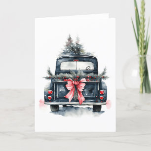  Waterverf Kerstboom Truck Blank Feestdagen Kaart