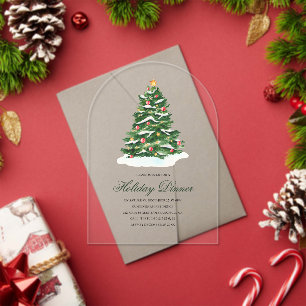 Waterverf Kerstboom Vakantie Diner Party Acryl Uitnodigingen