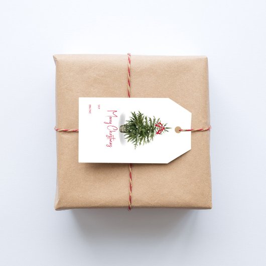 Waterverf Kerstboom Vrolijk kerstfeest Cadeaulabel