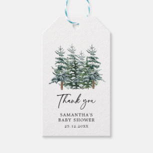 Waterverf Kerstboom Winter Baby shower Cadeaulabel