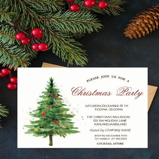 Waterverf kerstboomfeest kaart