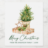 Waterverf kerstboomkalligrafie inkt script wijn etiket (Enkel label)