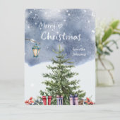 Waterverf kerstboomlantaarn feestdagenkaart (Staand voorkant)