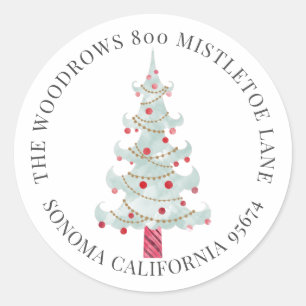 Waterverf kerstboomretouradres ronde sticker