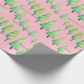 Waterverf kerstboomroze omvulpapier cadeaupapier (Hoek)