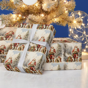 Waterverf Kerstbos Santa met Cadeaus Cadeaupapier