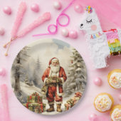 Waterverf Kerstbos Santa met Cadeaus Papieren Bordje (Feest)