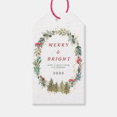 Waterverf Kerstbos Vrolijk en helder Cadeaulabel (Voorkant)