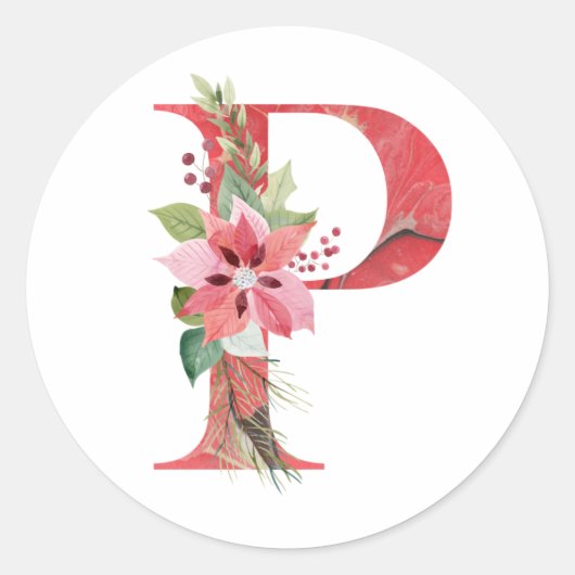 Waterverf kerstbrief P Ronde Sticker (Voorkant)