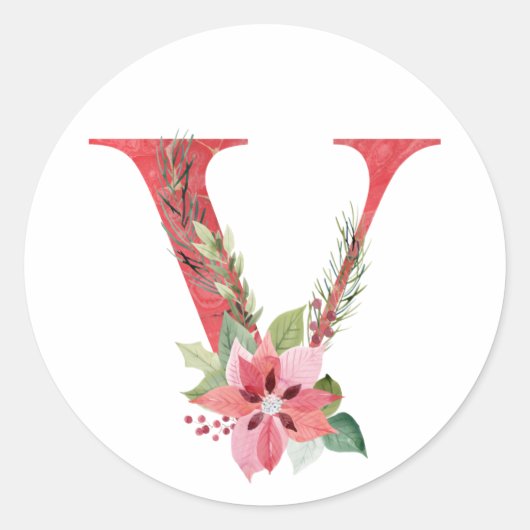 Waterverf kerstbrief V Ronde Sticker (Voorkant)