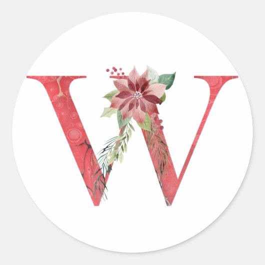 Waterverf kerstbrief W Ronde Sticker (Voorkant)