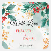 Waterverf kerstbruiloft met Holly Vierkante Sticker (Voorkant)