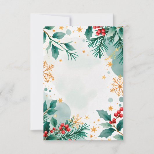 Waterverf Kerstbruiloft RSVP Kaart – Holly (Achterkant)