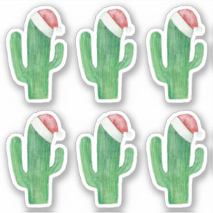 Waterverf kerstcactus. Groene Sinterklaas Sticker