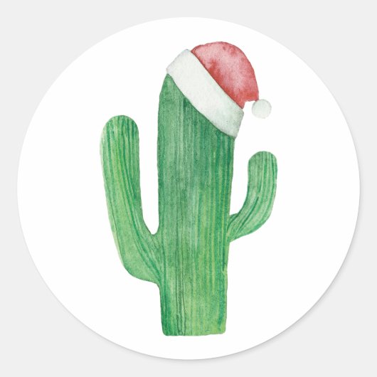 Waterverf kerstcactus. Sinterklaascactussen Ronde Sticker (Voorkant)