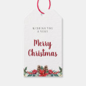 Waterverf kerstcadeau label | Winter rode bloemen Cadeaulabel (Voorkant)