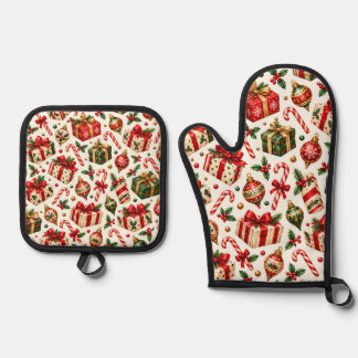 Waterverf Kerstcadeaus en Ornamenten Patroon Ovenwant & Pannenlap Set