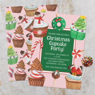 Waterverf kerstcupcake decoratie partij kaart