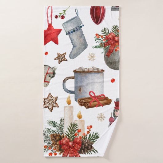 Waterverf kerstdecoratiepatroon badhanddoek (Badhanddoek)