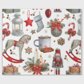 Waterverf kerstdecoratiepatroon cadeaupapier (Vlak)