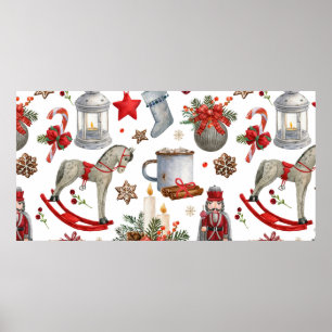 Waterverf kerstdecoratiepatroon poster