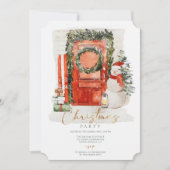 Waterverf kerstdeur met Snowman Party Kaart (Voorkant)